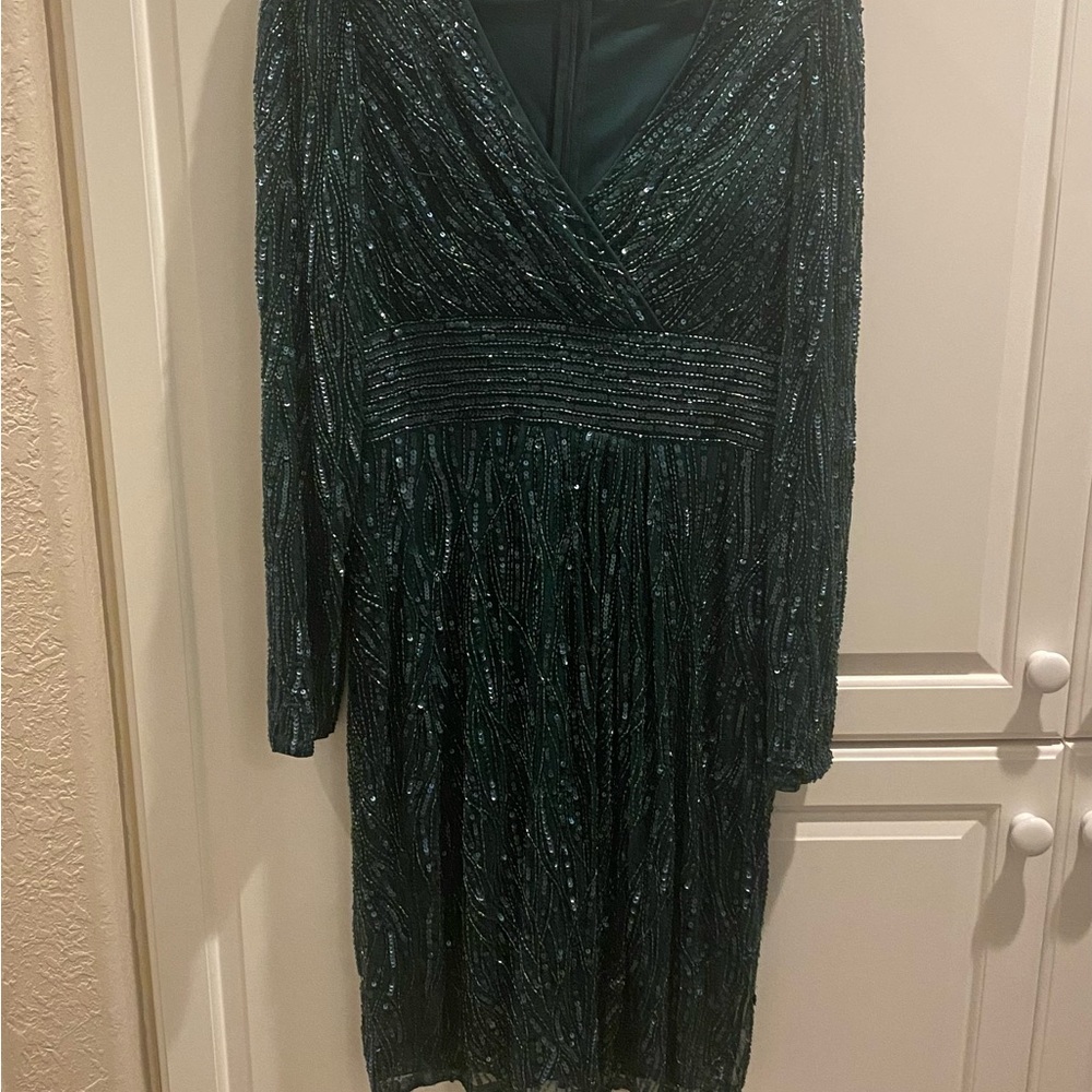 Mac Duggal Dark Green Long Sleeve Dress